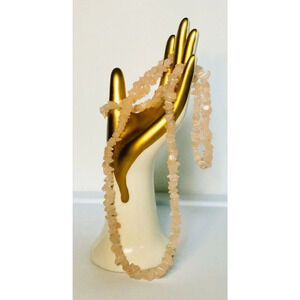 Vintage‎ 80s Light Pink Long Nugget Style Rose Quartz Beaded Necklace Collection